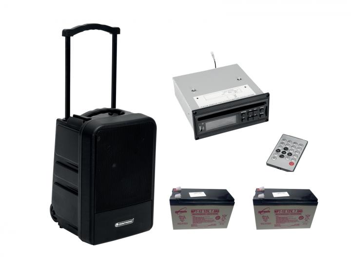 OMNITRONIC Set MOM-10BT4 Modular-Drahtlos-PA-System + CD-Player mit USB&SD + 2x Akku 