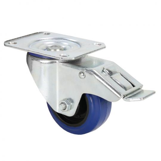 Adam Hall 372091 - Lenkrolle 80 mm mit blauem Rad und Feststeller 
