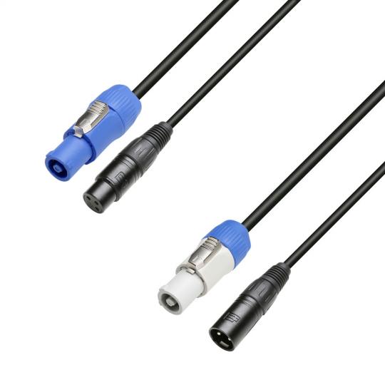 Adam Hall 8101 PSDT 1000 - Netz- & DMX Kabel Power Twist In & XLR female auf Power Twist Out & XLR male 10m 
