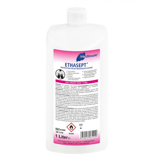 Adam Hall ETHASEPT® 1000 - Ethasept®  Händedesinfektionsmittel - Sperrbestand hygi-Box, 1 Liter-Flasche 
