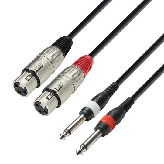 Adam Hall K3 TFP 0300 - Kabel 2 x XLR-Buchse auf 2 x 6,3 mm Mono-Klinkenstecker, 3 m 