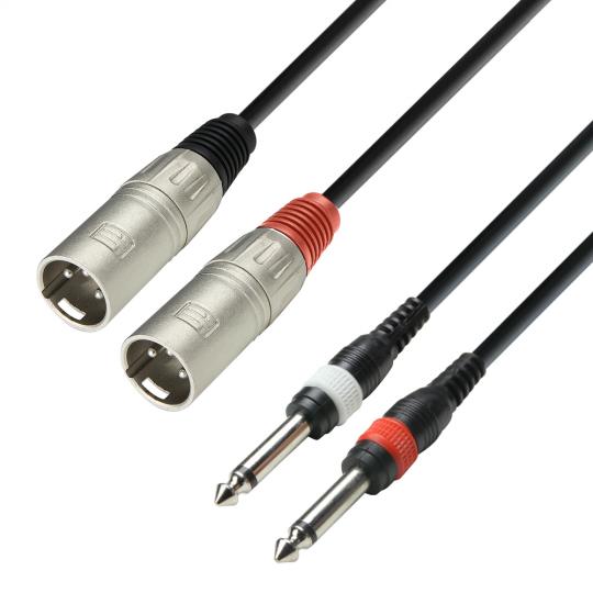 Adam Hall K3 TMP 0100 - Audiokabel 2 x XLR-Stecker auf 2 x 6,3 mm Mono-Klinke-Stecker, 1 m 